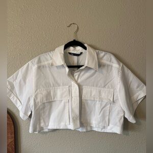 Zara White Button-Up Cropped Shirt